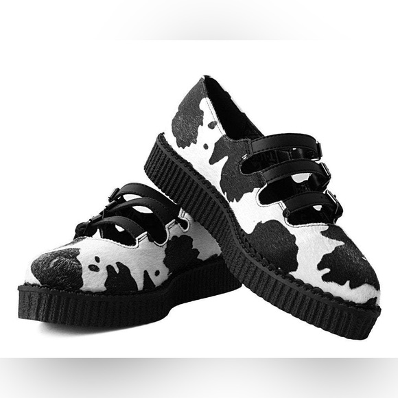 tuk Shoes - TUK Black & White Cow Print 3 Strap Pointed Mary Jane Creeper Women’s Size 7